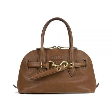 Miu Miu Embellished Logo Nappa Leather Small Tote Bag Oak 159537561 [P]