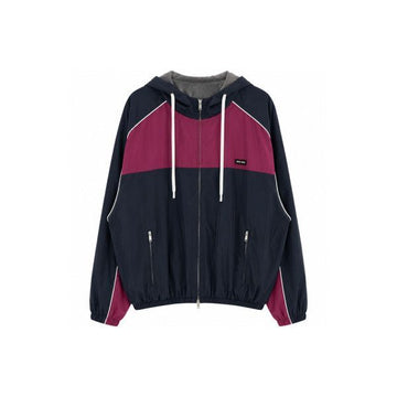 MIU MIU テクニカルシルクフードジャケットブルーアマレナレッドML1220 163P F0W1X 159537565 [P]