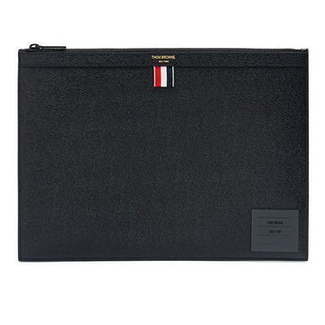 Thom Browne Pebble Grain Leather 4-Bar Brass Label Medium Zip Clutch 30123233 [P]