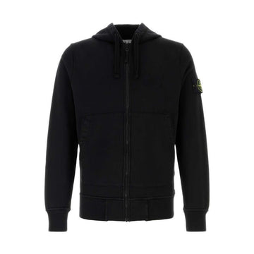 Stone Island Hooded Zip-Up in Organic Cotton with Patch, Black, 26SS 155423050 [P]
