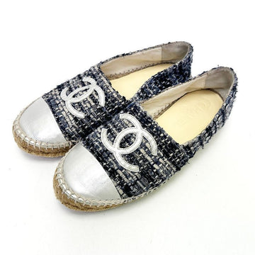 CHANEL CC Logo Tweed Espadrille Light Blue Flats 37 240 5VCHS22419 133100947 [P]