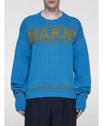 MARNI マキシ ロゴ インターレース ブルー ウール ジャンパー 152530105 [P]
