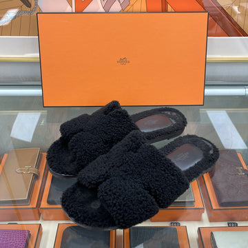 Hermes Izmir Shearling Slippers Black 43 159541503 [P]