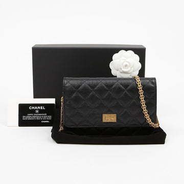 CHANEL 2.55 Vintage WOC Kapskin Kette Schultertasche Schwarz 159095211 [P]