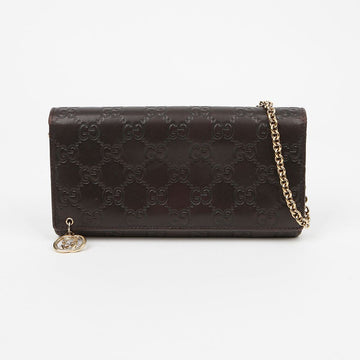Gucci Leather Chain Wallet Clutch Brown 159122496 [P]
