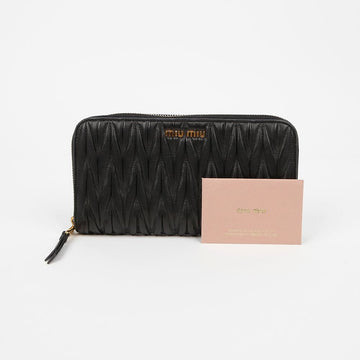 Miu Miu Gold Logo Matelassé Long Wallet Black 159296680 [P]