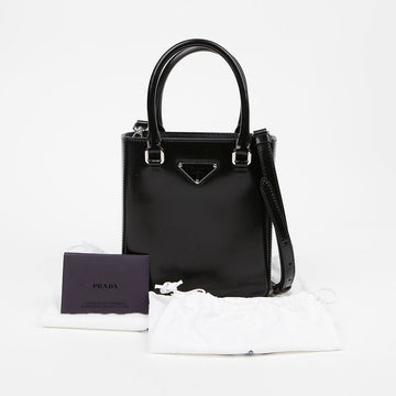 PRADA Dreieck Logo Kleine Gebrushte Leder Tote Bag Schwarz 159296826 [P]