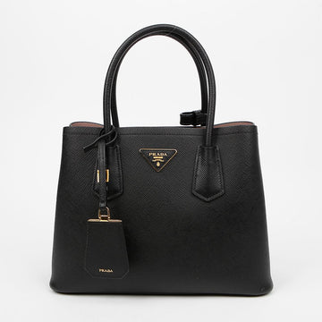 PRADA スモールサフィアーノレザー トートバッグ ブラック ピンク 159348035 [P]