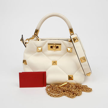 Valentino Roman Stud Small Nappa Leather Top Handle Chain Bag Ivory 159348334 [P]