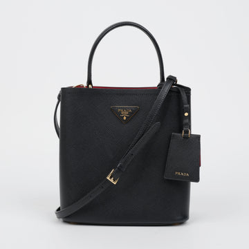 PRADA Paniere Medium Saffiano Leder Tote Bag Schwarz 159095219 [P]