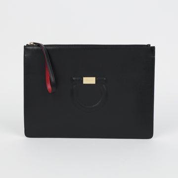 SALVATORE FERRAGAMO レザー ガンチーニ ストラップ クラッチ ブラック 159411998 [P]