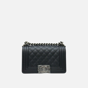 CHANEL Boy Small Flap Bag Schwarz Caviar Vintage Silber A67085 159546249 [P]