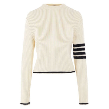 Thom Browne 4-Bar Baby Cable Crop Crewneck Knit White FKA465A Y1024 100 92552437 [P]