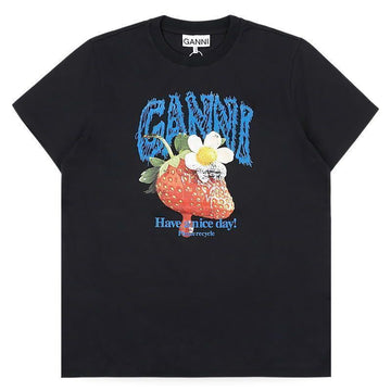 GANNI Damen T-Shirt mit Erdbeer-Druck (Schwarz) A1050257 252 159558330 [P]