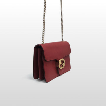 GUCCI Rote 510304 GG Interlocking Grain Leder Kleine Umhängetasche 159569295 [P]