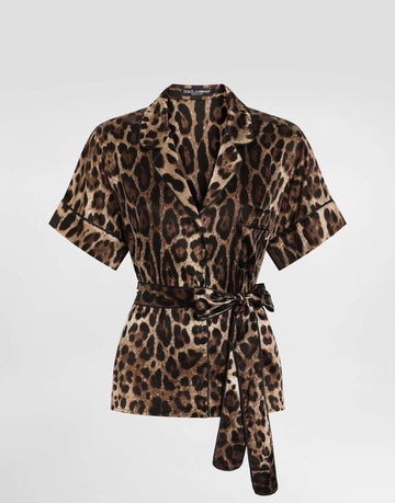 DOLCE & GABBANA Leoparden-Seidenshirt Kurzarm Größe 40 159575401 [P]