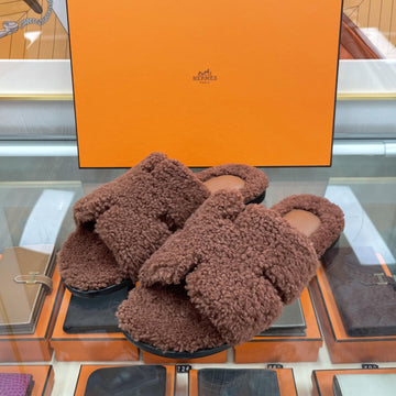 Hermes Izmir Shearling Sandals Brown 125256508 [P]