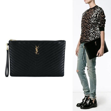 Saint Laurent Monogram Quilted Gold Clutch 45116814 [P]