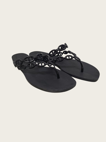 HERMES Schwarze Nuage Sandalen mit Kettenriemen 159582104 [P]