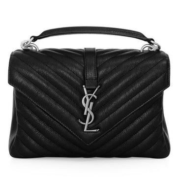 Saint Laurent Monogram College Silver Medium Shoulder Bag Black 600279 BRM04 1000 34189459 [P]