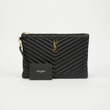 Saint Laurent Cassandra Matelassé Leather Tablet Pouch Black Gold Hardware 159169348 [P]