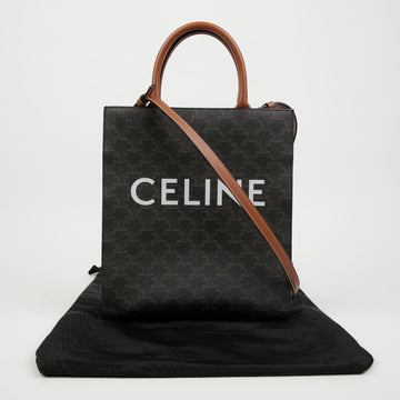 CELINE Damentasche Triomphe Vertikal Cabas Tote und Schultertasche Canvas Kalbsleder Tan 159411323 [P]