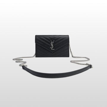 SAINT LAURENT Envelope Grain de Poudre Leder Small WOC Crossbody Tasche Schwarz 393953 159601934 [P]