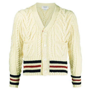 THOM BROWNE アランケーブル三線モヘアショートカーディガンアイボリー 100 123042494 [P]