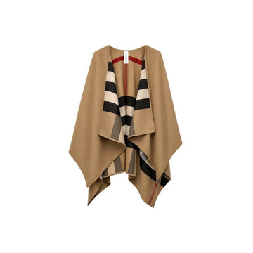 BURBERRY Reversible Solid Check Wool Cape Kamel 4029406 159638609 [P]