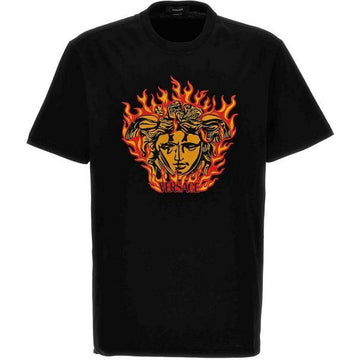 VERSACE Schwarzes T-Shirt mit Medusa-Flammenmuster 156521806 [P]