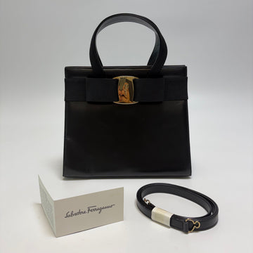SALVATORE FERRAGAMO バラリボン2WAYトートバッグ ブラック 607-55 159647182 [P]