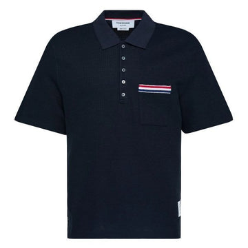 Thom Browne Textured Cotton Linen RWB Embroidered Polo 156519778 [P]