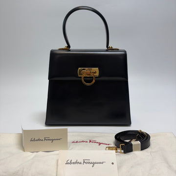 Salvatore Ferragamo Gancini 2WAY Tote Bag Shoulder Bag (Premium, Black) 607-40 159647541 [P]