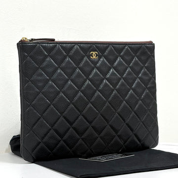 CHANEL Caviar Gold-Plated New Medium Clutch Bag Black 159649320 [P]