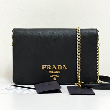Prada Saffiano Logo Chain Crossbody Bag Black (1BP018) 159654406 [P]