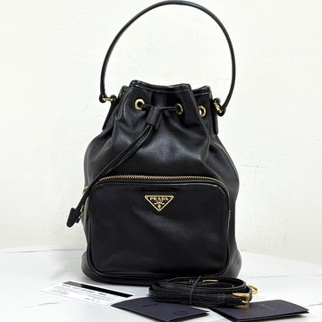 Prada Triangle Logo Leather Bucket Bag Black (1BH038) 159654575 [P]