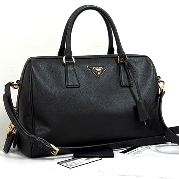 Prada Triangle Logo Saffiano Lux Boston Tote Bag Black (BL0823) 159654645 [P]
