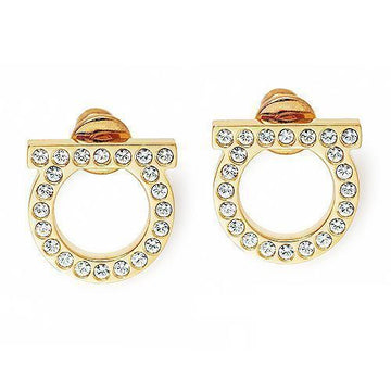 Salvatore Ferragamo Gancini Crystal Earrings 76-0122 GOLD 696573 30123295 [P]