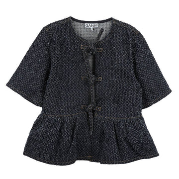 GANNI Dunkelblaue Denim Peplum-Bluse 156973112 [P]