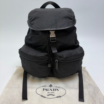 Prada Nylon One Buckle Medium Backpack Black Unisex 607-51 159659355 [P]