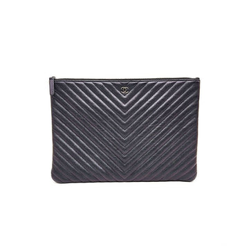 CHANEL Caviar Chevron Clutch Large L645583 159660642 [P]