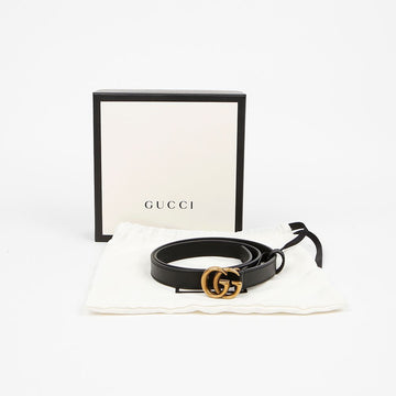 GUCCI GG Schnalle Leder Gürtel Schwarz Antikes Messing 159297100 [P]