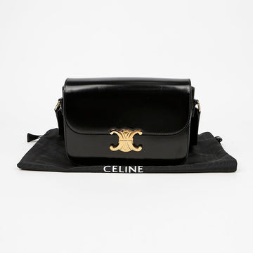CELINE Klassischer Triomphe Shiny Kalbsleder Crossbody Bag Schwarz 159411231 [P]