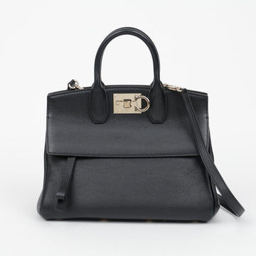 Salvatore Ferragamo Studio Leather Top Handle Shoulder Bag Black 159411052 [P]
