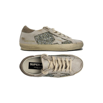 GOLDEN GOOSE Superstar Doppelquarter Glitzer Sneakers Weiß-Platin-Beige 159677796 [P]
