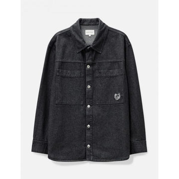 Maison Kitsune Foxhead Patch Black Washing Denim Workwear Overshirt (LM00408WW0081-P160) 75841287 [P]