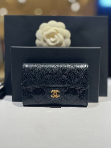 CHANEL Classic Caviar Black Gold Card Holder AP0214 159699535 [P]