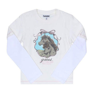 GANNI ロングスリーブ A1050214 135 ポニー ロゴ ベビー フィット 半袖 レイヤード レディース ロングスリーブ Tシャツ 159694802 [P]