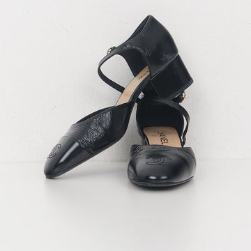 CHANEL CC Logo Riemchen Mittelabsatz Sandalen Schwarz G45878 38 159713756 [P]
