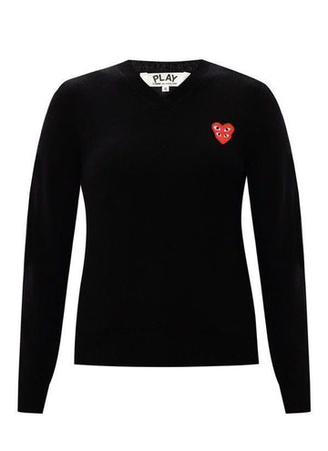 Comme Des Garcons Doubleheart Patch Wool V-Neck Knit 156799091 [P]